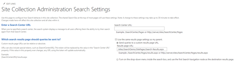SharePoint Search Settings Page